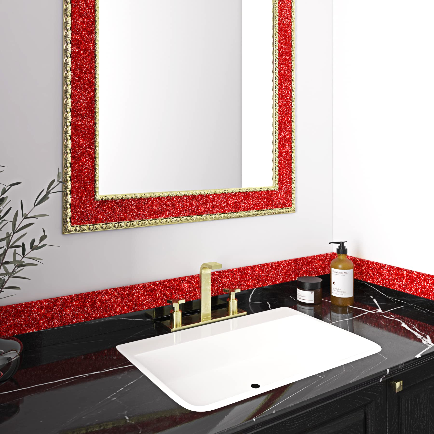 FunStick Ruby Red Glitter Wallpaper Border - Self-Adhesive Sparkle Wall Decals, Peel & Stick Contact Paper for Bedroom, Living Room, Crafts (3.9