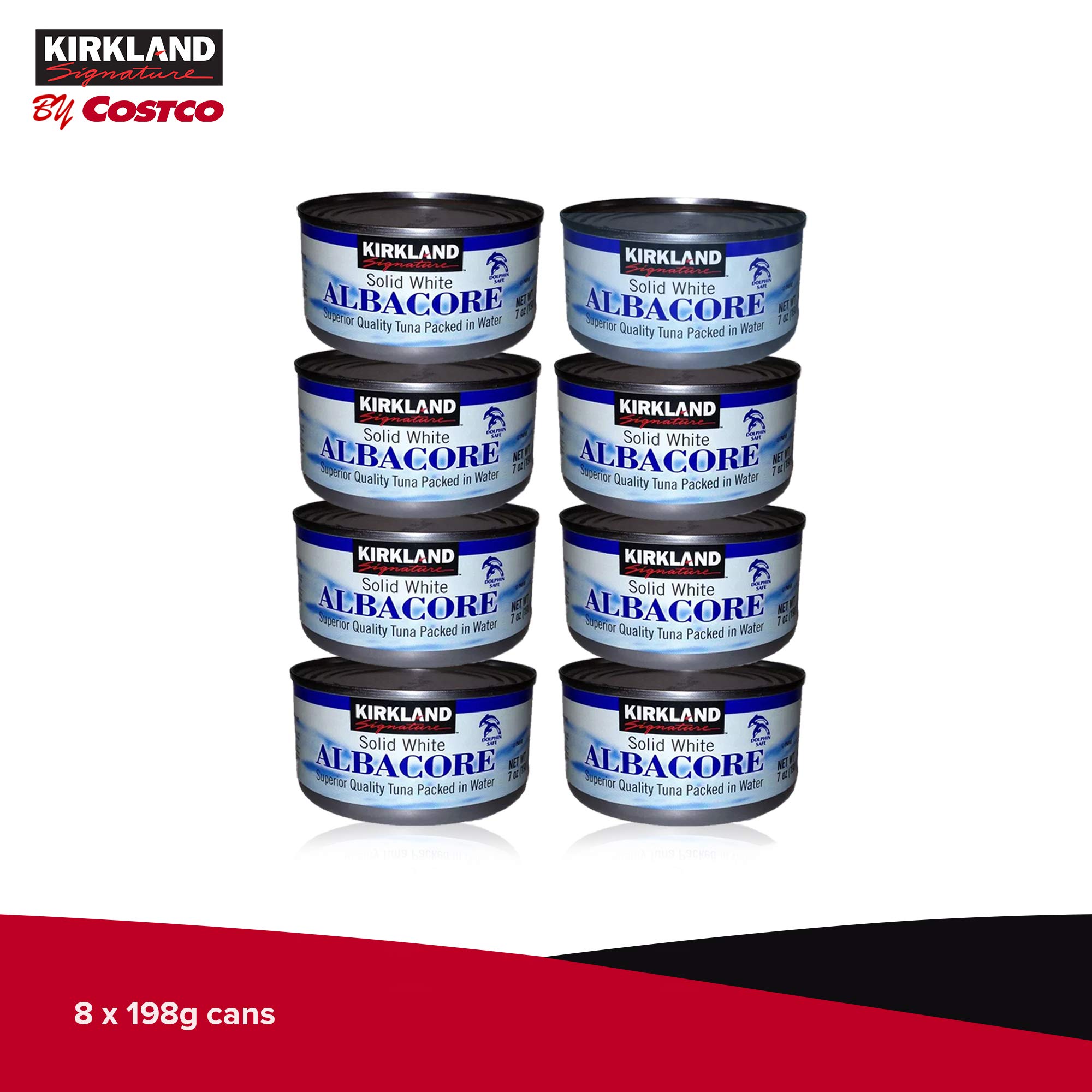 Kirkland Signature Solid White Albacore Tuna in Water - 7 Oz Cans, Pack of 8 | Premium Wild-Caught Tuna for Salads, Sandwiches & Healthy Meal Prep