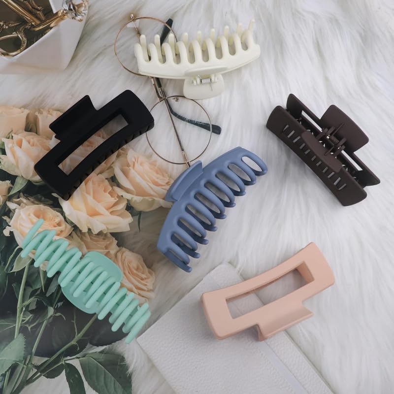 6-Pack Minta 4.3 Inch Large Claw Hair Clips for Thick & Thin Hair - Matte Square Hair Claws for Women | Perfect for Updos, Ponytails & Everyday Styling