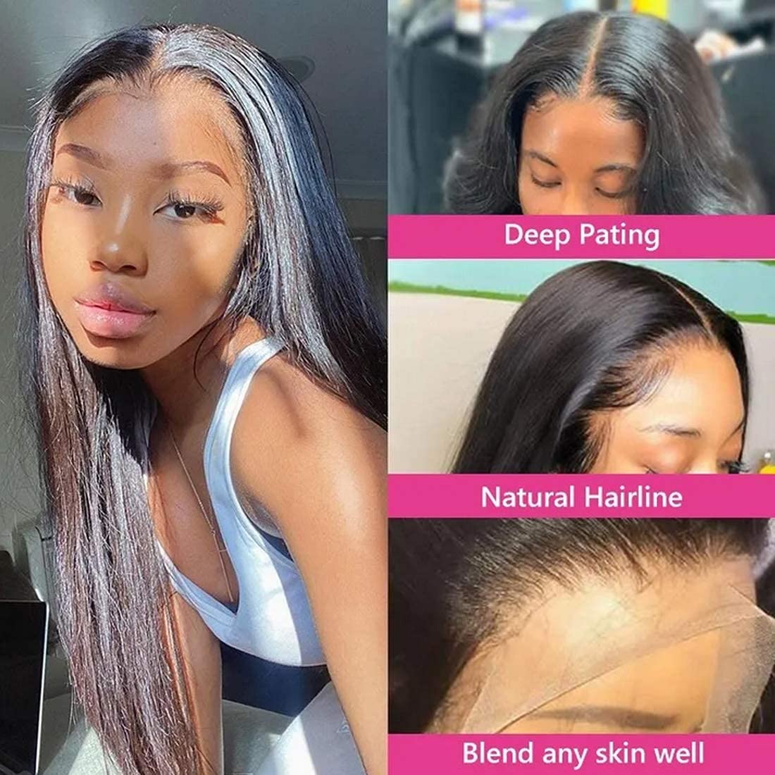 Beauty Forever 3 Bundles Straight Human Hair with 5x5 HD Lace Closure - Natural Color Brazilian Virgin Hair Extensions for Sew-In Weave & Styling