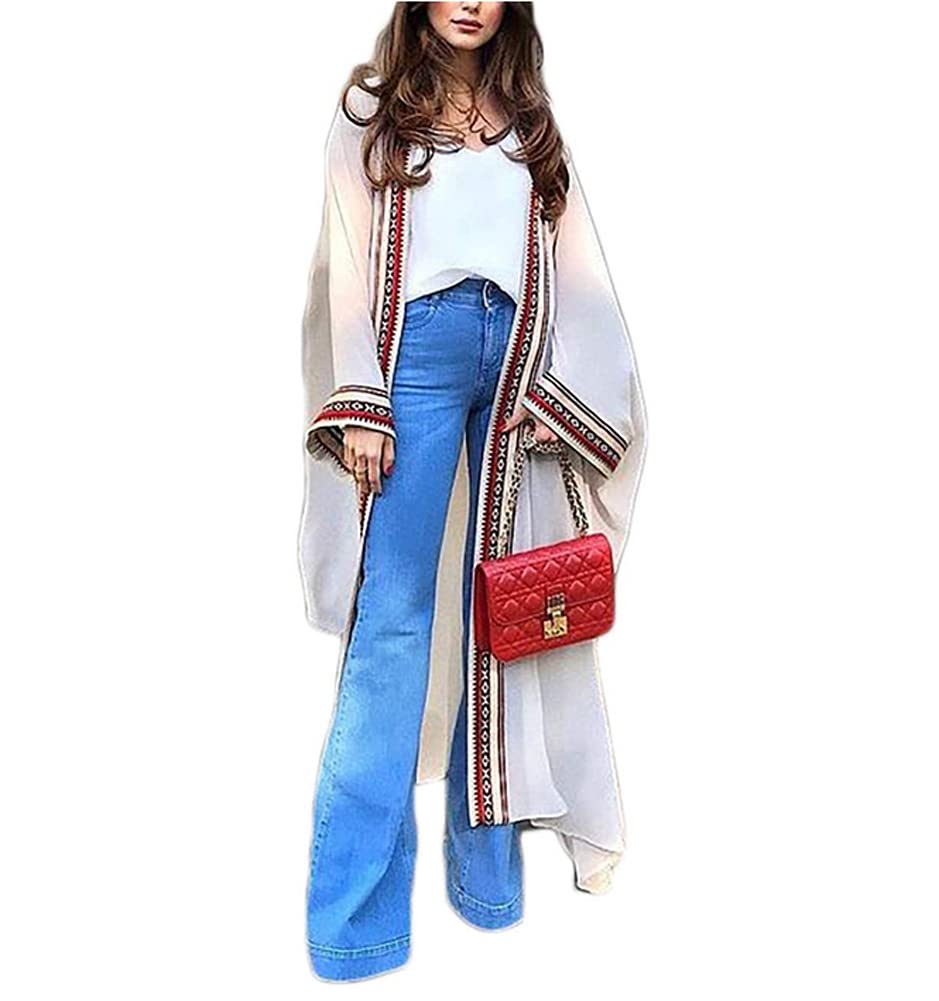 Women's Plus Size Loose Kimono Cardigan - Long Beach Kaftan Dress & Bikini Cover Up | Summer Vacation, Poolside, Boho Outfit, Resort Wear