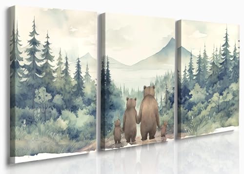 Blue Brown Bear Family Art