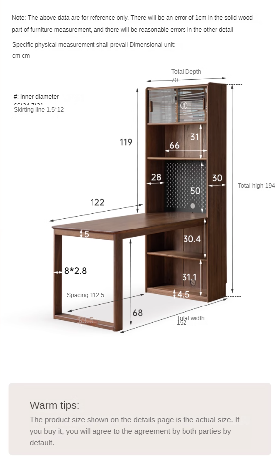 Premium Black Walnut Solid Wood Storage Cabinet with Integrated Office Desk - Modern Light Luxury Style for Home Office & Living Room Organization