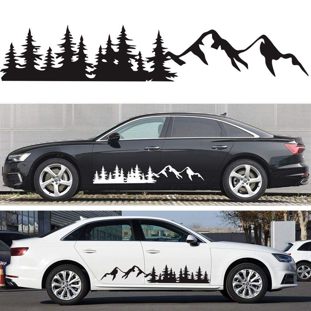 2-Pack Black Mountain Tree Forest Vinyl Car Decals - Waterproof Stickers for RV, Truck, Camper & Trailer Windows - Perfect for Outdoor Enthusiasts & Road Trips