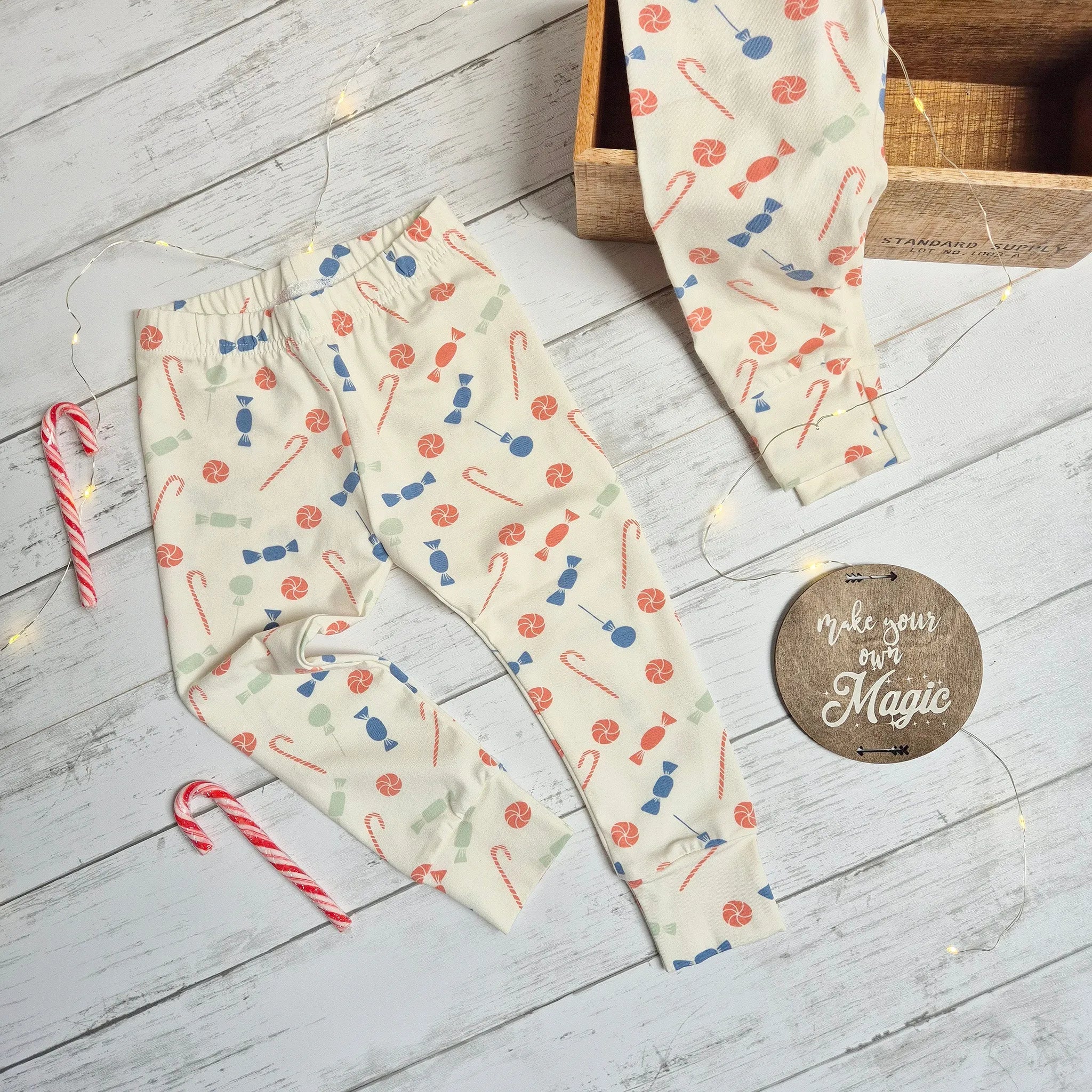 Festive Christmas Candy Print Leggings - Women's Holiday Themed Leggings for Xmas Parties, Gift Exchanges & Winter Celebrations