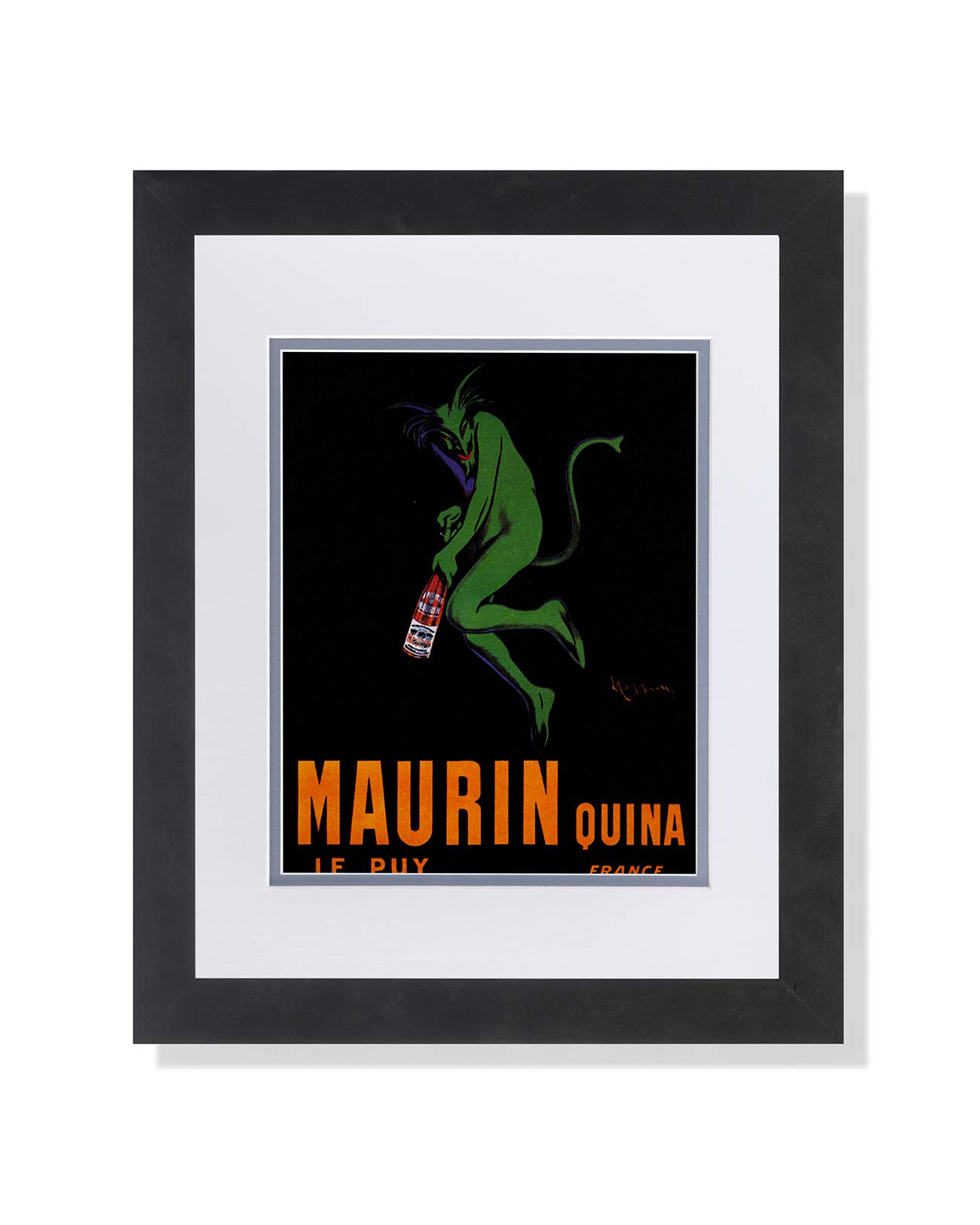 French Maurin Quina Liquor Green Devil Vintage Poster - Matted & Framed Wall Art Print - Perfect for Home Bar Decor, Man Cave, or Retro Liquor Store Display