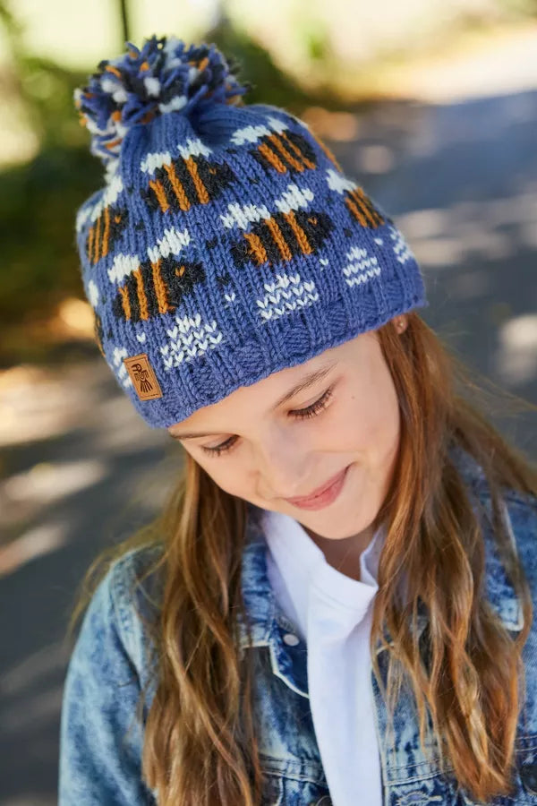 Kids Beehive Bobble Beanie Hat - Cute Winter Knit Cap with Pom Pom for Boys & Girls - Perfect for Snow Play, Outdoor Activities & Christmas Gifts