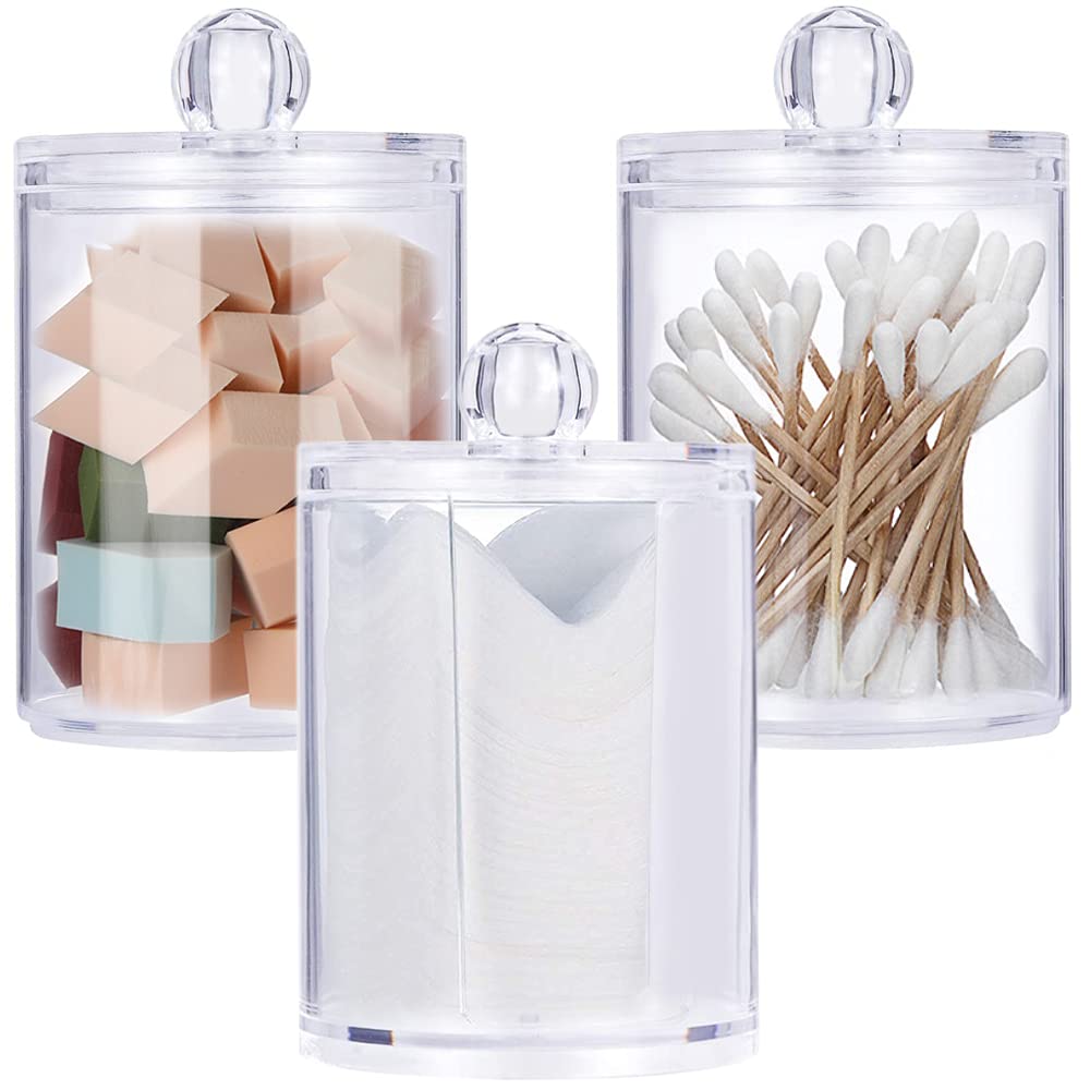 MULINHAI Acrylic Makeup Organizer with Cotton Box - 3 Pcs for Cosmetics & Jewelry Storage