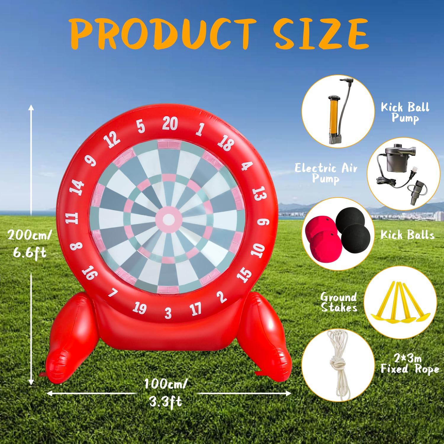 6Ft Tall Inflatable Giant Kick Darts Game Set - Jumbo Outdoor Soccer Target Dartboard with 2 Soccer Balls & Air Pump - Perfect for Backyard Parties, Sports Games, and Family Outdoor Activities