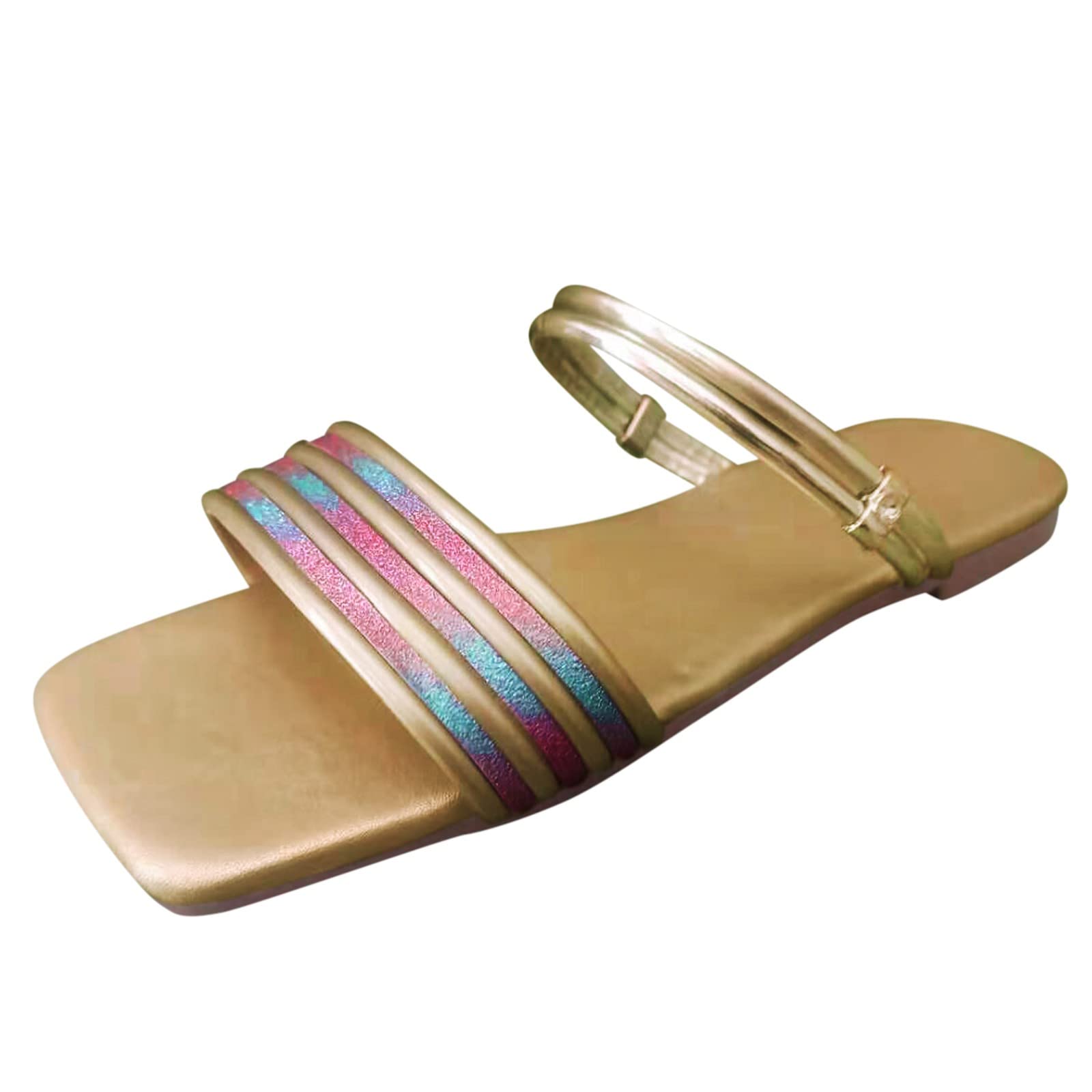 Women's Lightweight Rhinestone Flat Sandals - Colorful Summer Beach & Sport Sandals for Ladies - Comfortable Black Casual Shoes for Walking, Travel & Outdoor Activities