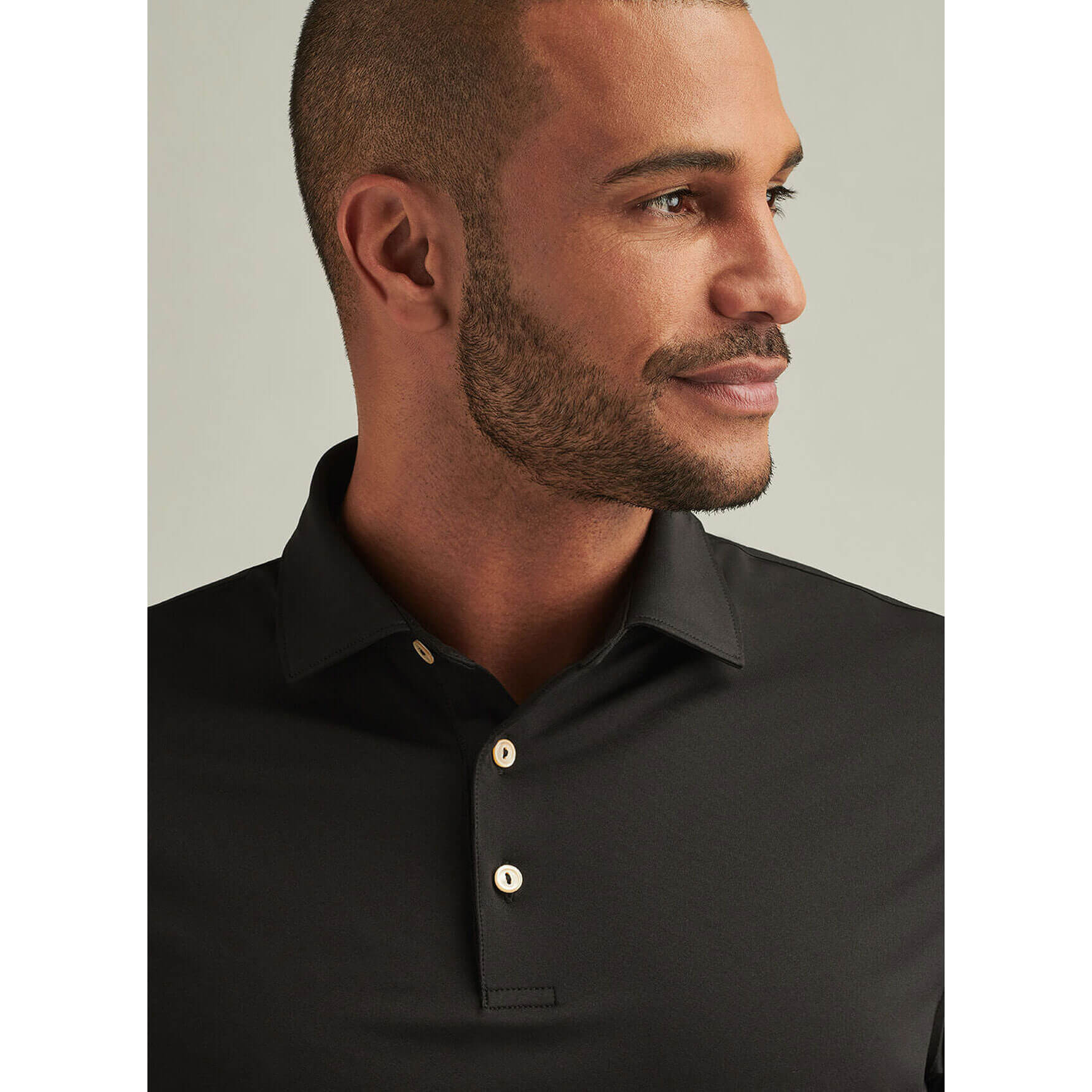 Peter Millar Men's Solid Stretch Jersey Sean Self Collar Polo Shirt - Black | Comfortable Golf & Casual Wear for Business & Leisure