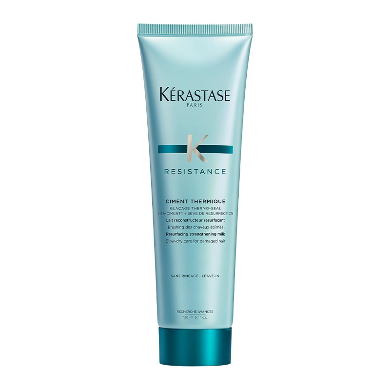 Kérastase Resistance Resurfacing Heat Protectant Milk - Strengthening & Repairing Hair Treatment for Damaged Hair - Perfect for Blow Drying, Styling & Heat Tools Protection
