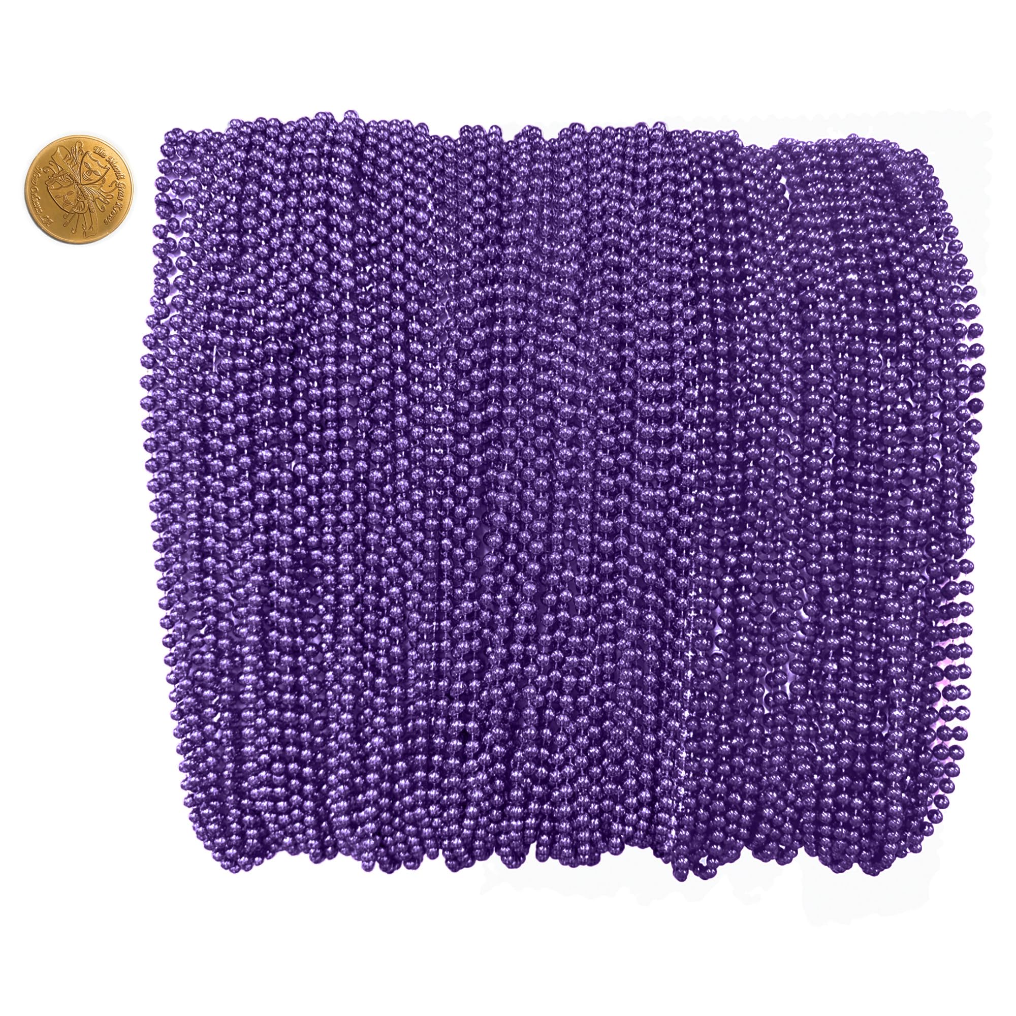 Purple Mardi Gras Beads Necklaces with Doubloon - 144 Pack of 33 Inch 7mm Party Beads for Carnival, Festive Parades, Costume Accessories & Themed Decorations - Perfect for Mardi Gras Parties, Halloween Costumes & New Orleans Celebrations