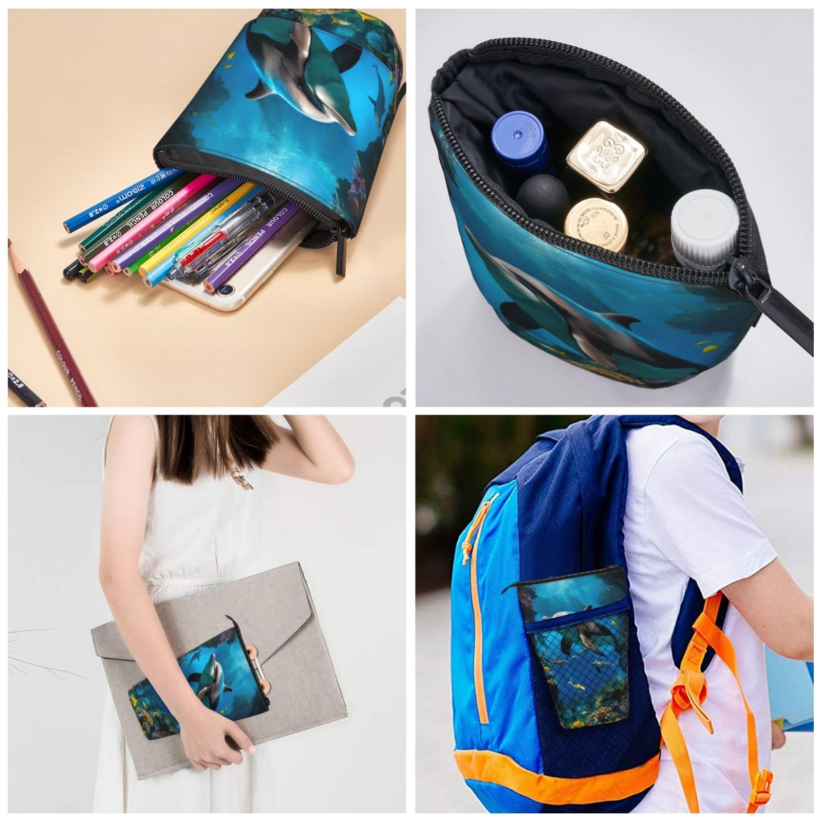 3D Underwater World Fish Dolphin Print Telescopic Pencil Case - Versatile Stationery & Makeup Storage Organizer for School, Office, Travel & Art Supplies | Waterproof & Durable Design