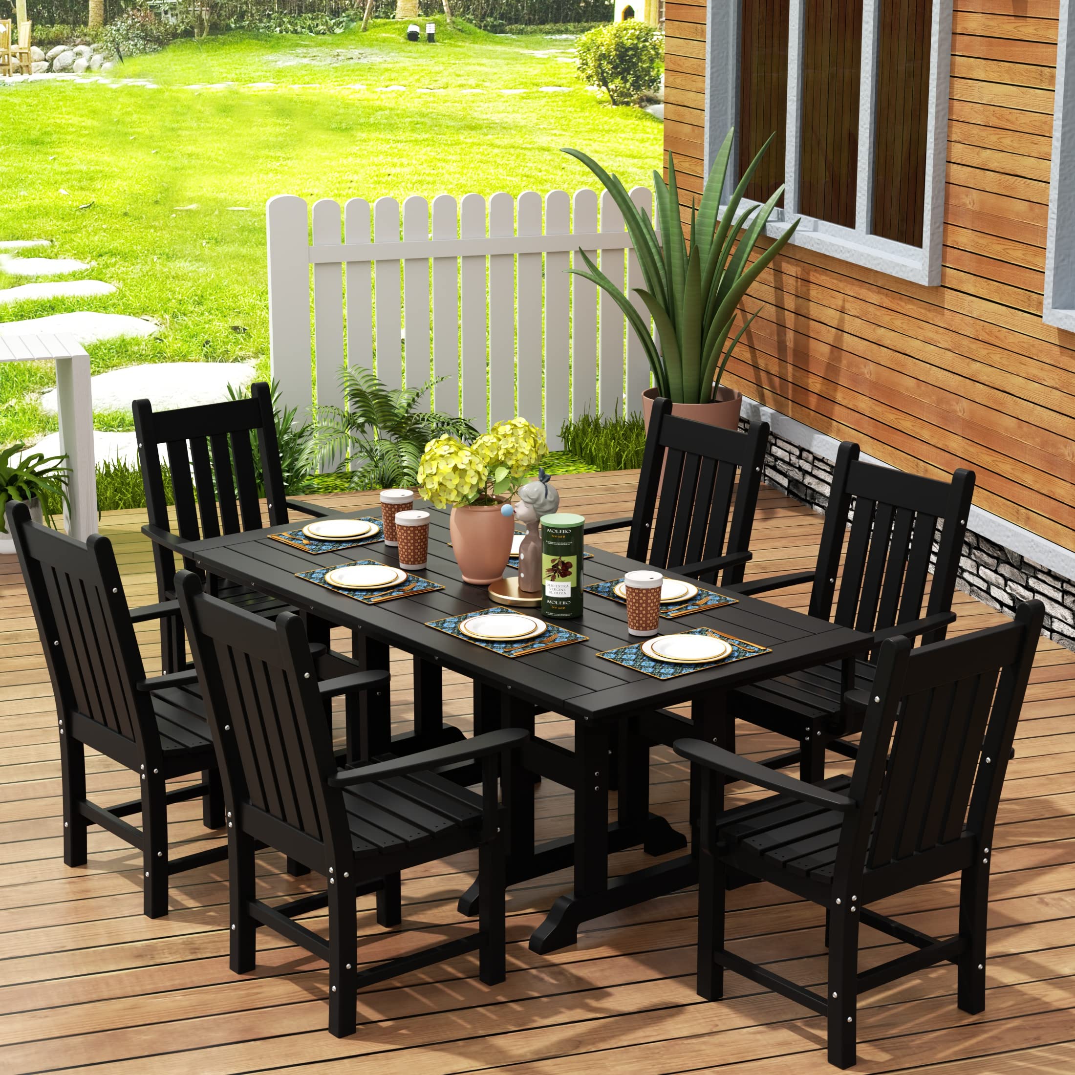 WestinTrends Malibu Classic Outdoor Dining Chairs with Arms - All Weather Poly Lumber Adirondack Patio Chairs for Restaurant, Bistro & Backyard - 350 LBS Weight Capacity - Arched Backrest & Curved Seat - Black - Perfect for Poolside, Garden, Deck & Outdoor Dining Areas