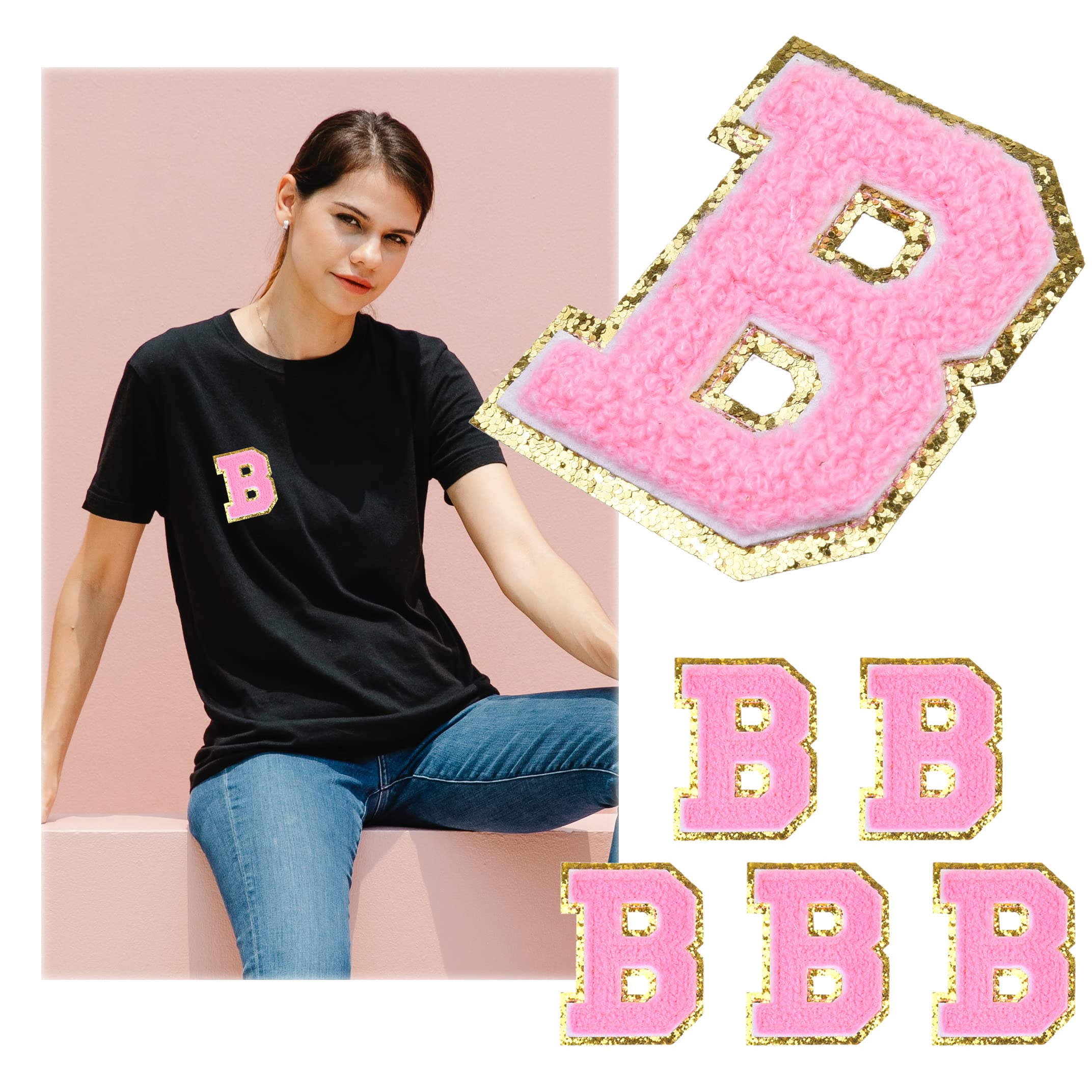 Kare & Kind Iron On Letter Patches - Chenille Embroidered Alphabet B Patch for Clothing, Shirts, Jackets & DIY Crafts | Perfect for Customizing Uniforms, Dresses, Bags & Hats | Great for Sewing, Handmade Projects & Personalized Gifts