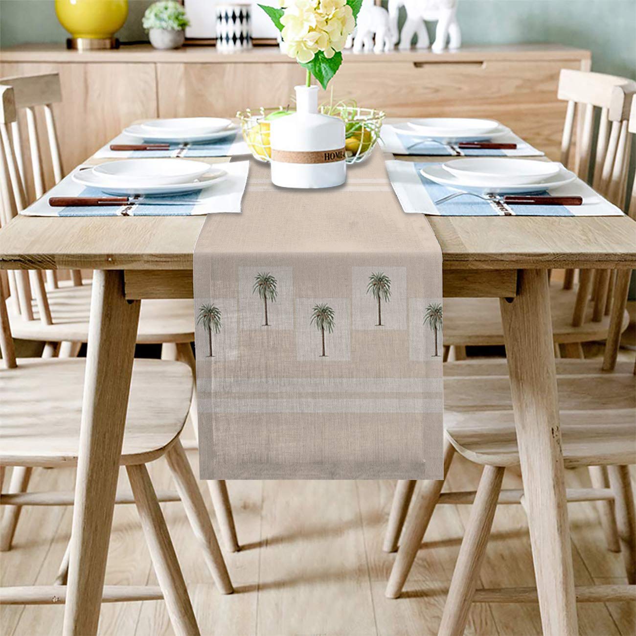 70 Inch Long Palm Tree Geometric Table Runner - Farmhouse Style Rectangle Table Cover for Dining, Coffee Table, Dresser - Perfect for Holiday, Party, Wedding & Home Decor