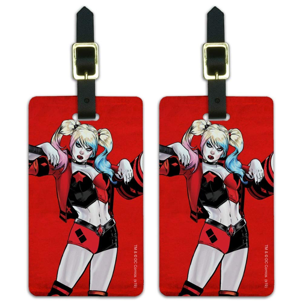 Harley Quinn Luggage Tags - Set of 2 Durable Suitcase ID Cards for Travel, Carry-On Bags & Backpacks - Fun Character Accessories for Harley Quinn Fans