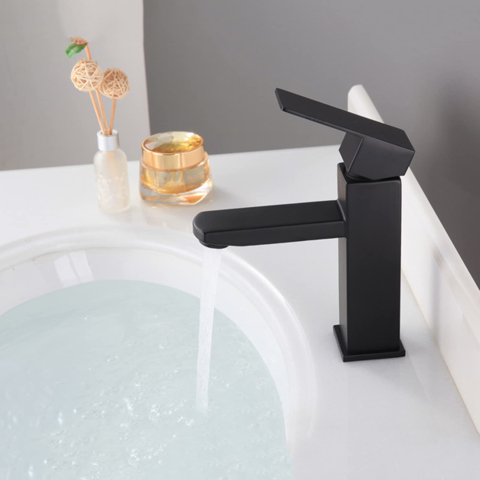 SHAUNI Single Hole Bathroom Sink Faucet - Matte Black Stainless Steel Single Handle Hot and Cold Water Mixer Tap for Vanity, Basin, Powder Room - Perfect for Modern Home, Hotel, and Office Use
