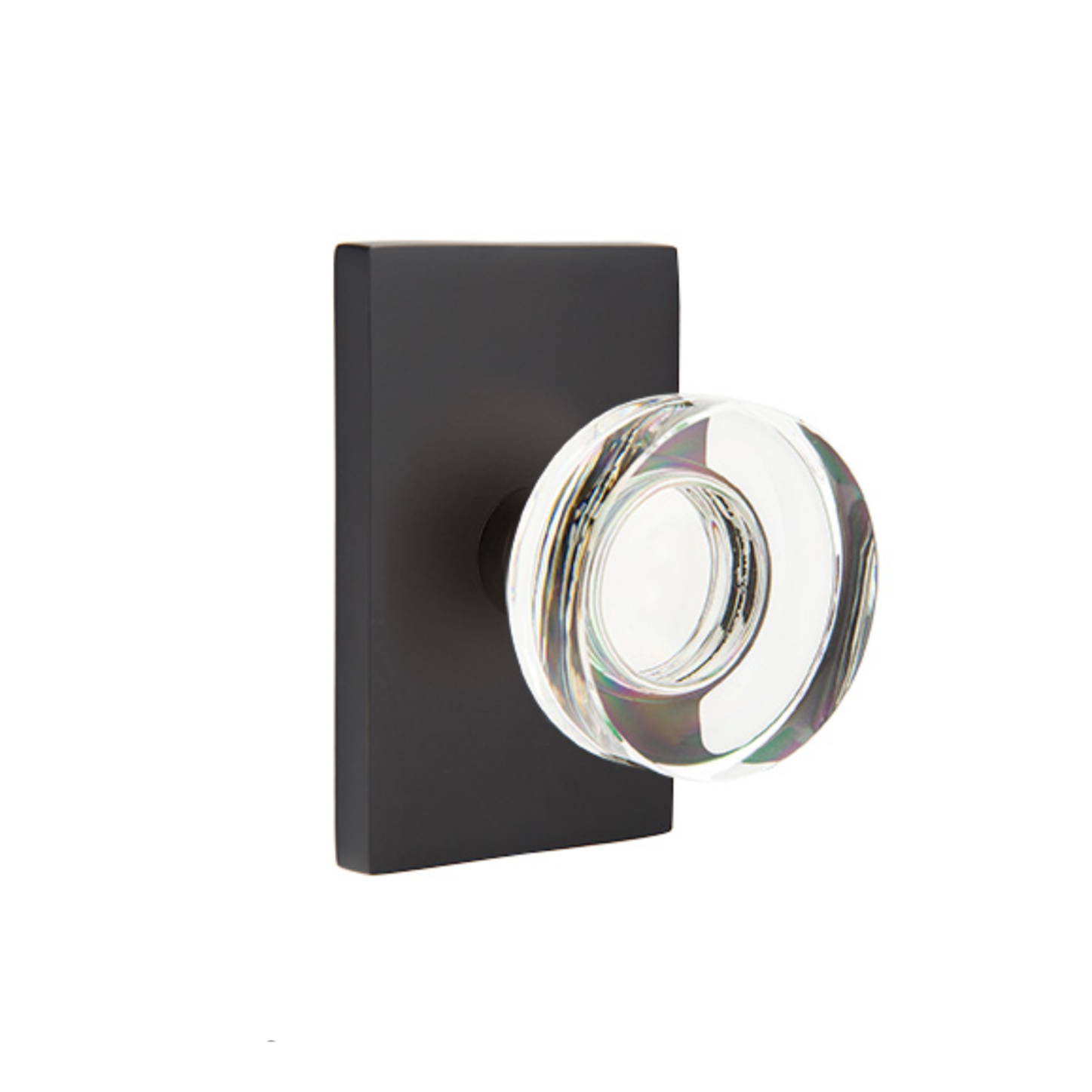 Modern Matte Black Disc Crystal Knob with Rectangular Rosette - Stylish Door Handle for Contemporary Homes & Offices