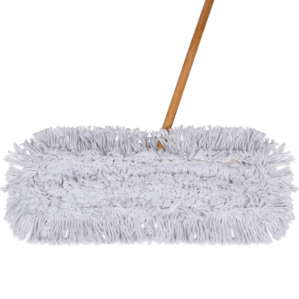 24 Inch Dust Mop with Wood Handle & 6 Refills Bundle - Heavy Duty Floor Cleaning for Hardwood, Tile & Laminate - Perfect for Homes, Offices & Commercial Spaces