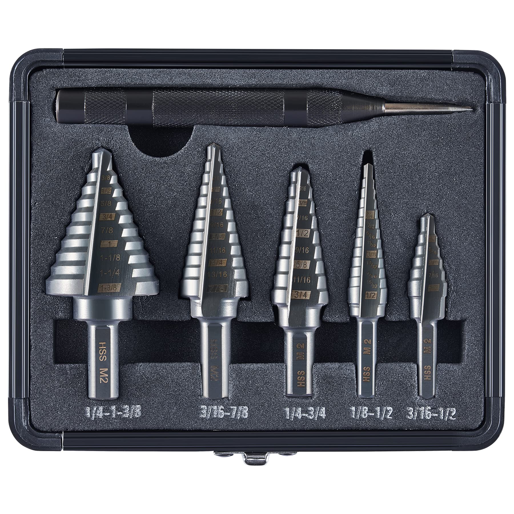 5PCS M2 Step Drill Bit Set - 50 Sizes HSS Unibit (1/8
