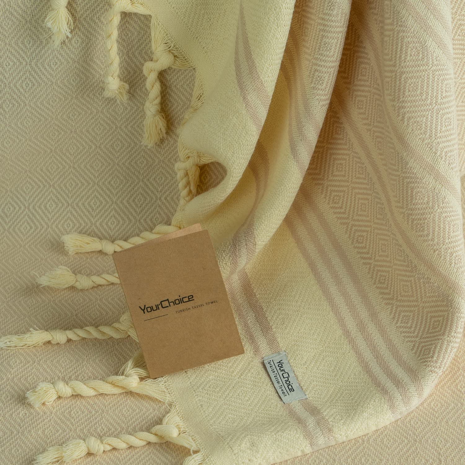 Premium 100% Cotton Turkish Beach Towel (71x41 Inches) - Ultra Soft, Sand-Free & Quick Dry Oversized Towel for Beach, Pool, Travel - Lightweight, Compact & Durable - Diamond Weave Design - Tan Color - Perfect for Vacation, Yoga, Picnics & Outdoor Activities
