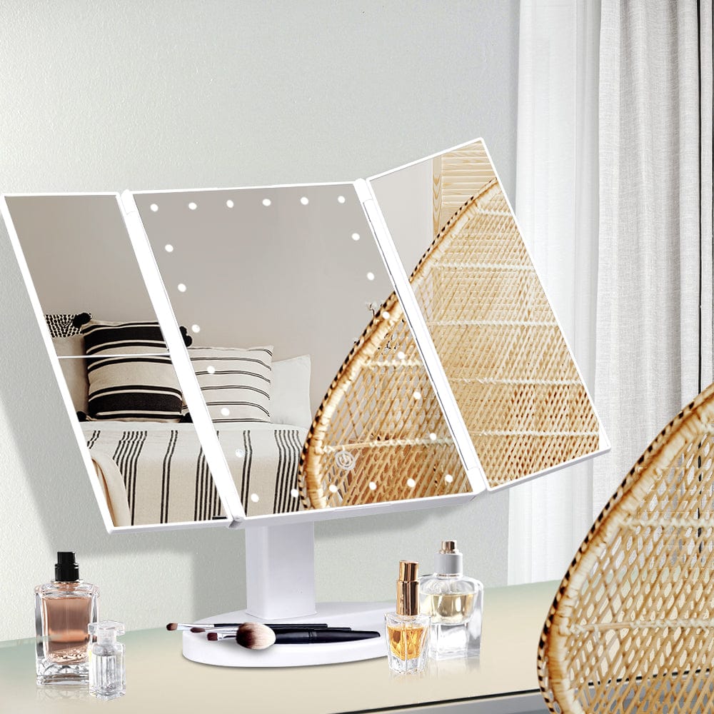 Embellir Makeup Mirror with 1X/2X/3X Magnification & 22 LED Lights - Tri-Fold Vanity Mirror with Storage for Makeup Application, Skincare, and Travel