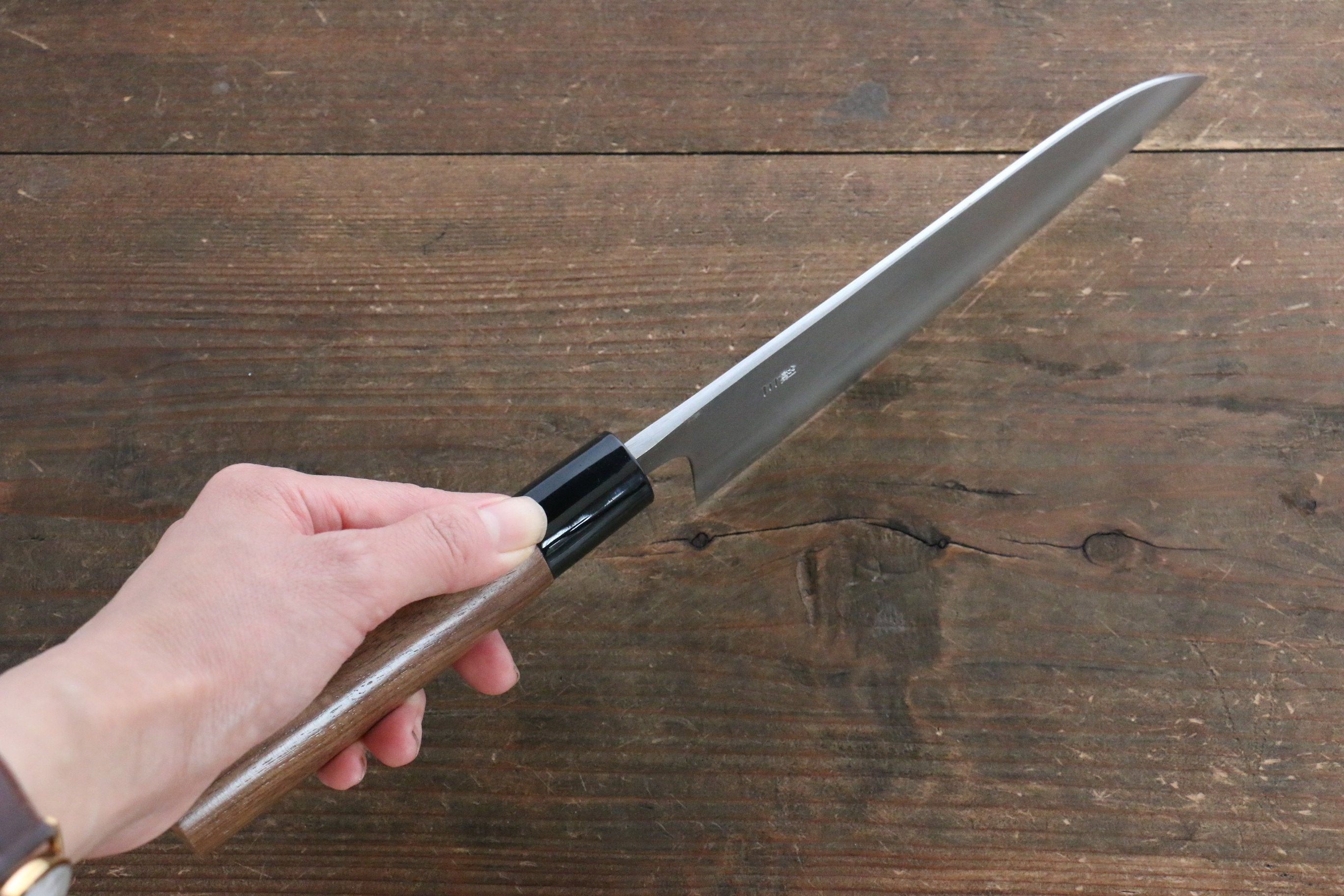 Nao Yamamoto Silver Steel No.3 Nashiji Santoku Knife 165mm with Walnut Handle - Premium Japanese Kitchen Knife for Slicing, Dicing & Chopping Vegetables, Meat & Fish