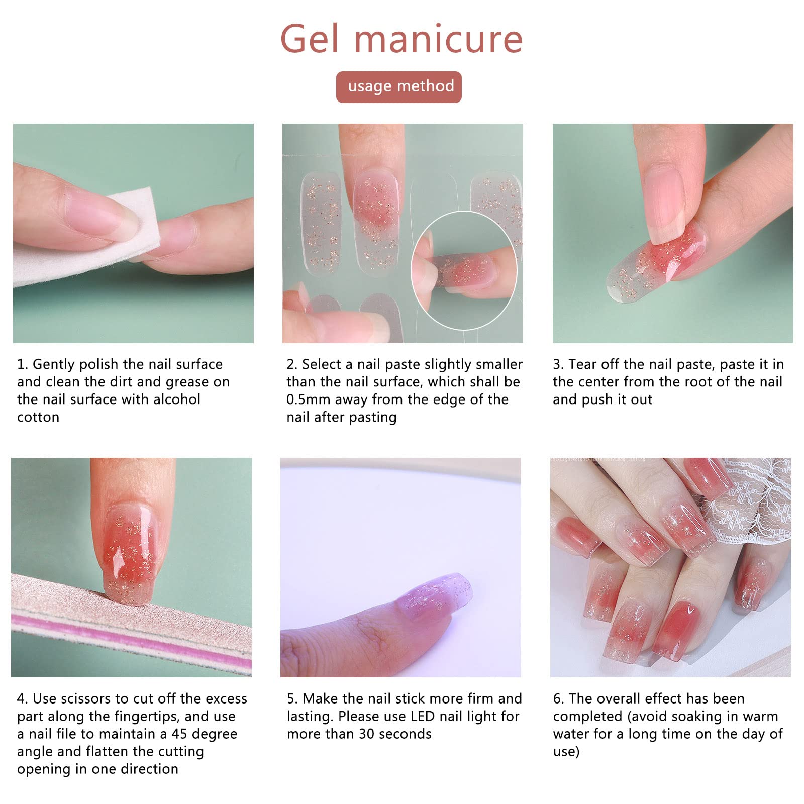 EXCLUZO Self-Adhesive Gel Nail Stickers - DIY Nail Art Decals for Women & Girls | Waterproof Nail Tip Stickers for Salon, Home Manicure & Party Nail Decorations