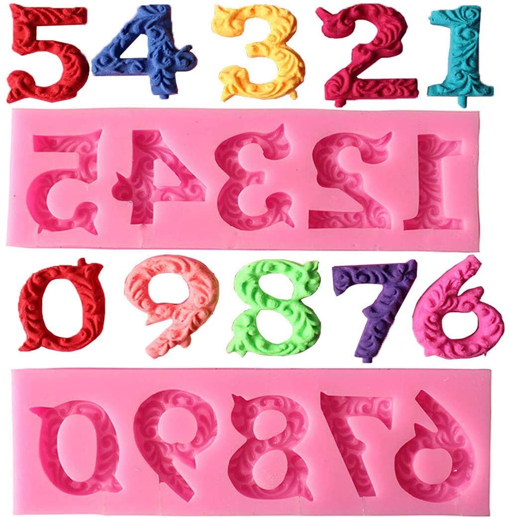 0-9 3D Embossed Silicone Number Molds Set with Stick Hole for DIY Baking - Fondant, Chocolate, Candy, Lollipop, Soap, Cupcake Decorations | Perfect for Birthday Cakes, Desserts, Ice Cubes, Clay Crafts & Plaster Projects