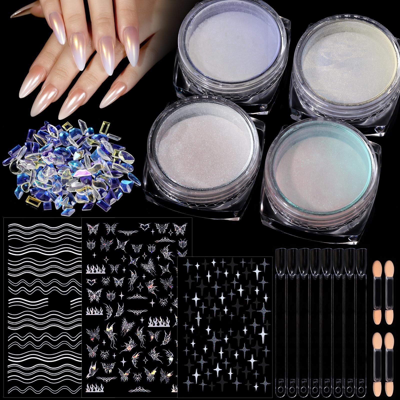 Premium Pearl Chrome Nail Powder Kit - 4pcs Gel Nail Chrome Powder for Stunning Metallic Nail Art | White Chrome Powder for Acrylic & Gel Nails | Perfect for Salon Professionals & DIY Nail Enthusiasts | Great for Parties, Weddings & Special Occasions