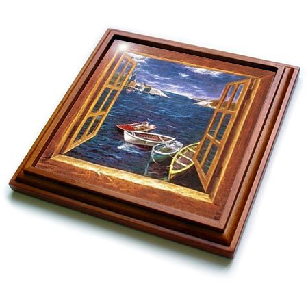 3D Rose Ceramic Tile Trivet - 8x8 Inch Brown Boat and House Design - Perfect for Kitchen, Dining Table, and Hot Dish Protection