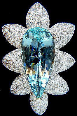 69.37 Carat GIA Certified Natural Aquamarine & Diamond 3D Snowflake Pendant Brooch in 18K Gold - Elegant Jewelry for Weddings, Anniversaries & Special Occasions