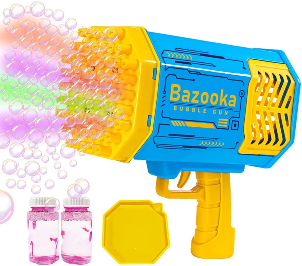 PAIE Bubble Machine with 69 Holes & Colorful LED Lights - Large Electric Automatic Bubble Blower for Kids & Adults - Perfect for Summer Outdoor Parties, Weddings, and Backyard Fun (Blue)