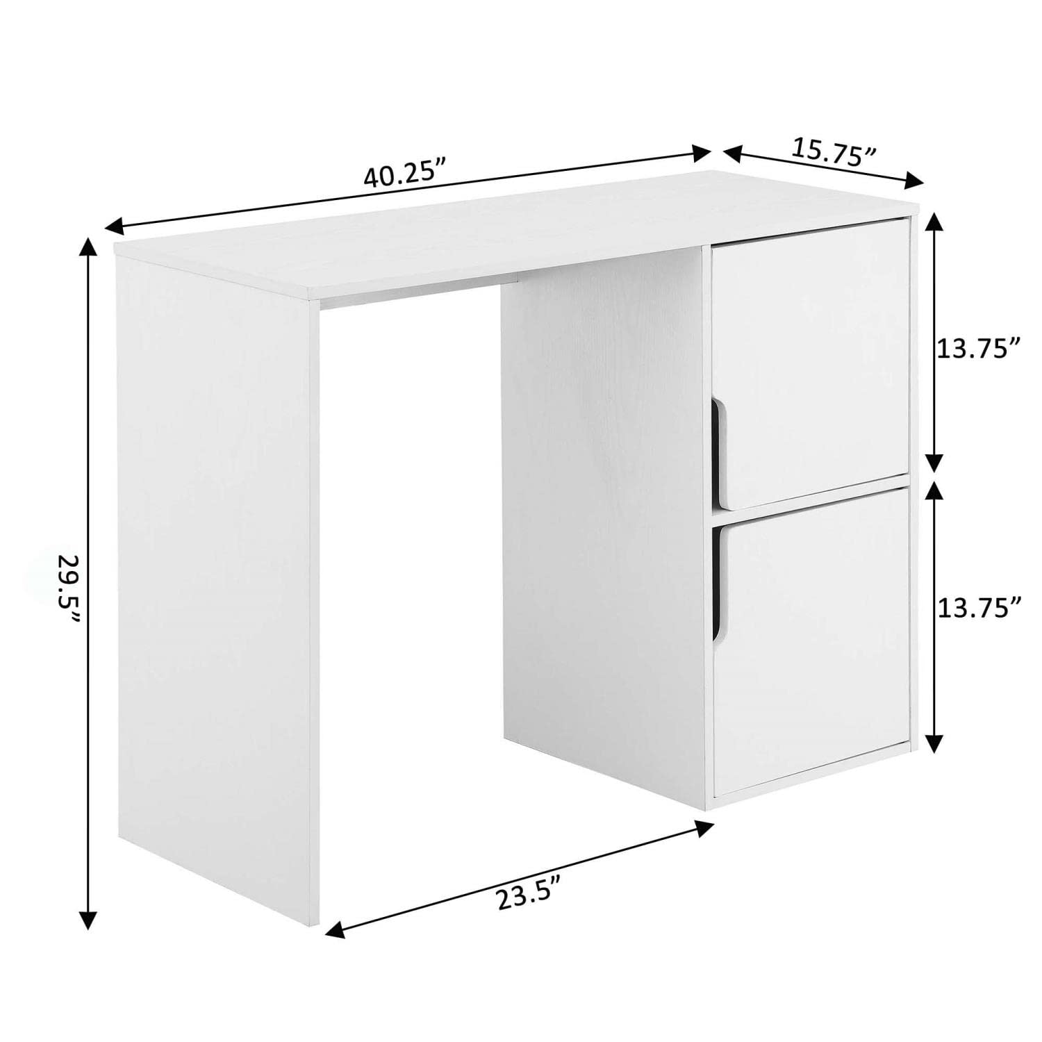 Convenience Concepts Designs2Go White Student Desk with Storage Cabinets - Perfect for Small Spaces, Dorm Rooms & Home Office Study