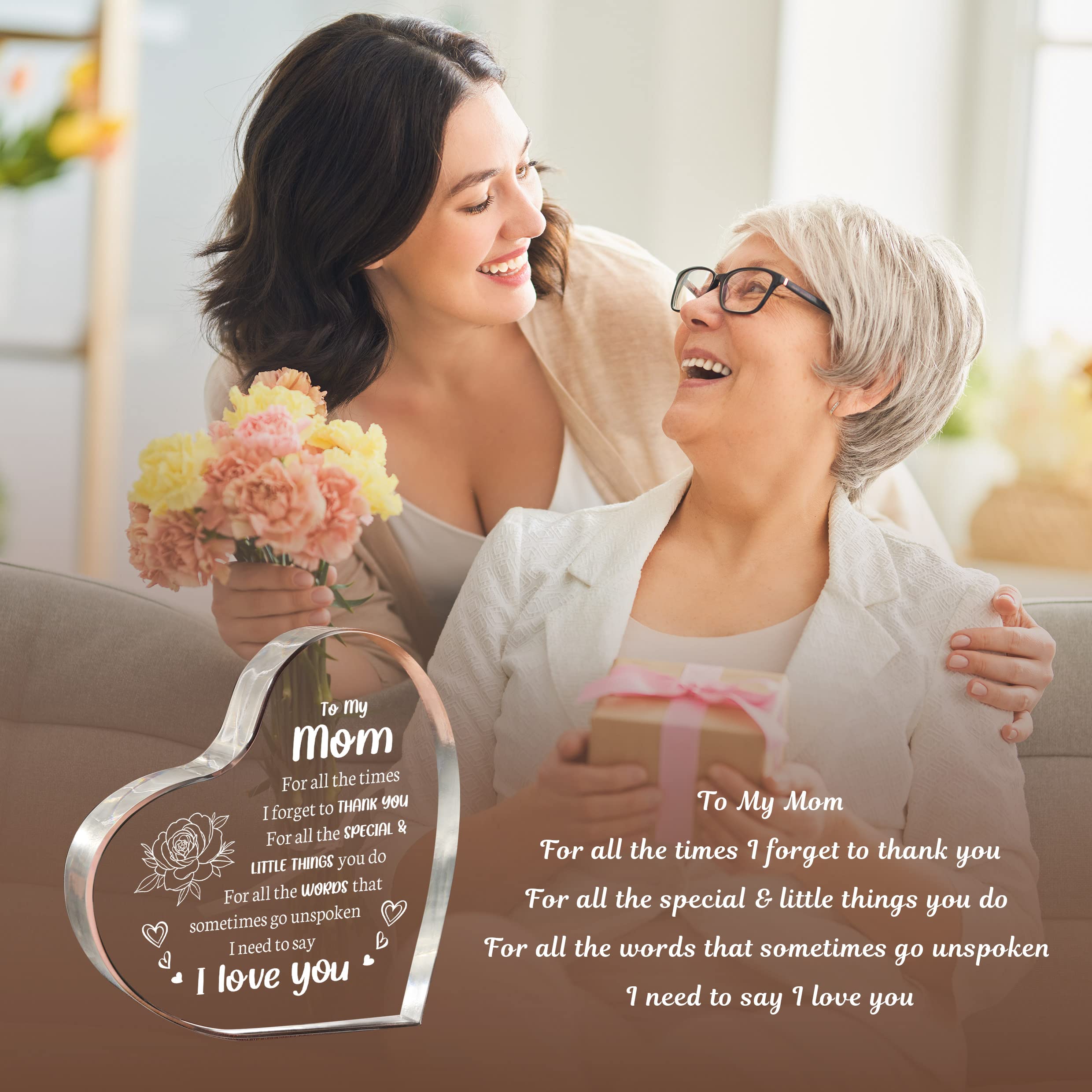 Personalized Acrylic Keepsake for Mom - 3.9x3.9 Inch 'I Love You Mom' Gift - Perfect for Mother's Day, Birthday, Christmas & Valentine's Day - Heartfelt Present from Son/Daughter - Home Decor & Sentimental Gift Idea