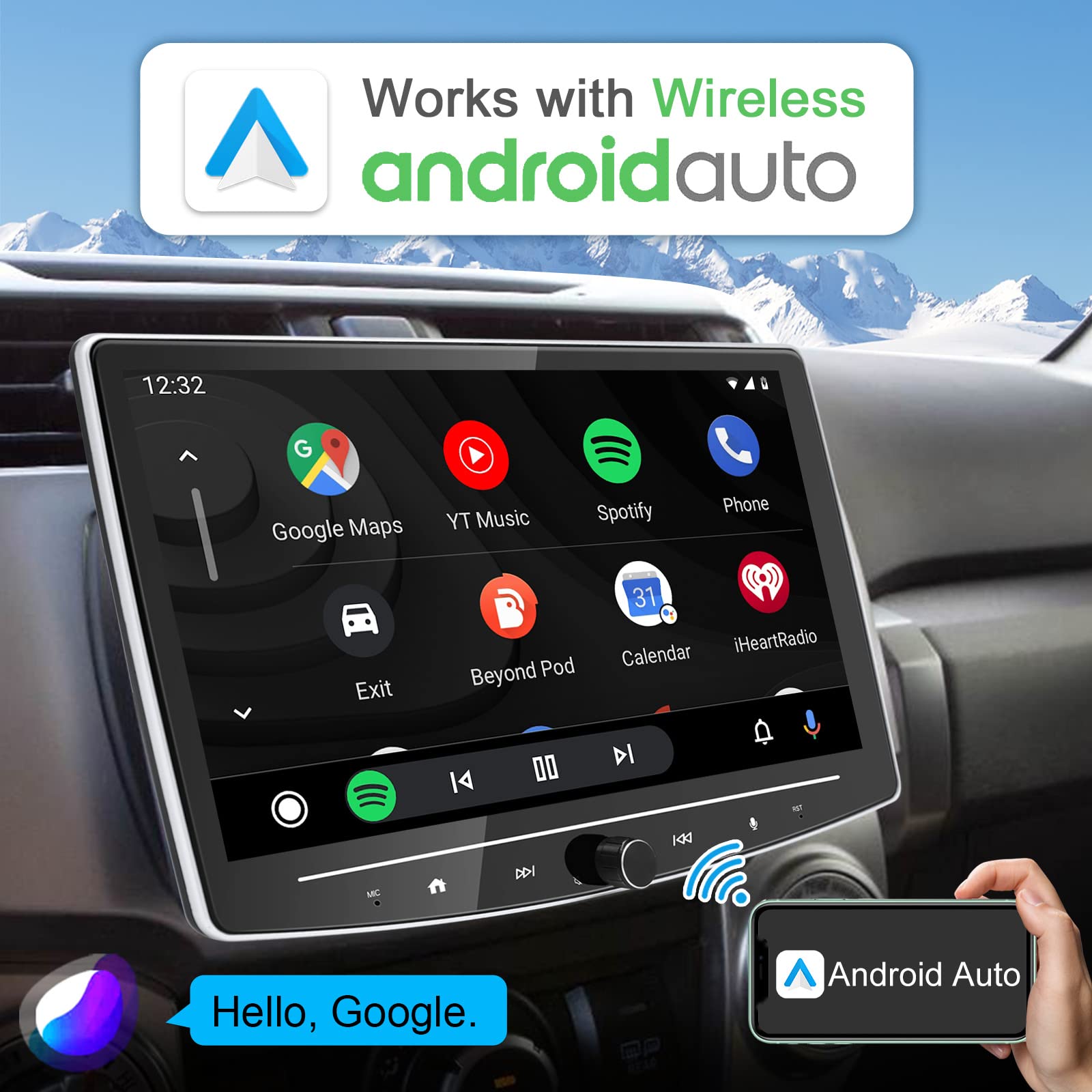 10 Inch Double Din Car Stereo with Wireless CarPlay & Android Auto - 2GB RAM 32GB ROM Detachable Touchscreen Android Head Unit - Bluetooth, AM/FM, GPS Navigation, WiFi, Backup Camera - Perfect for Road Trips & Daily Commuting