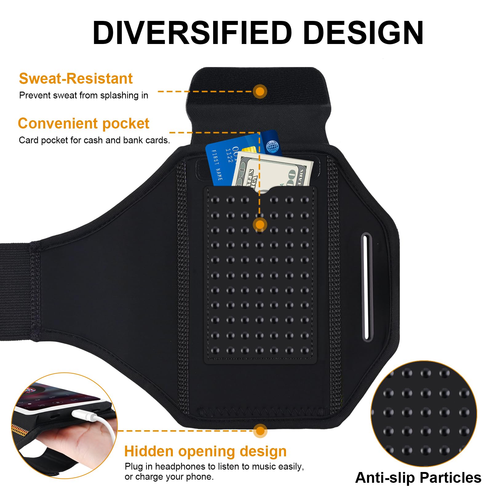 3D Running Phone Armband with Earphone Holder - Water Resistant Sports Phone Holder for iPhone 16/15/13 Pro/Plus & Samsung S24/S20 - Secure Fit for 6.9