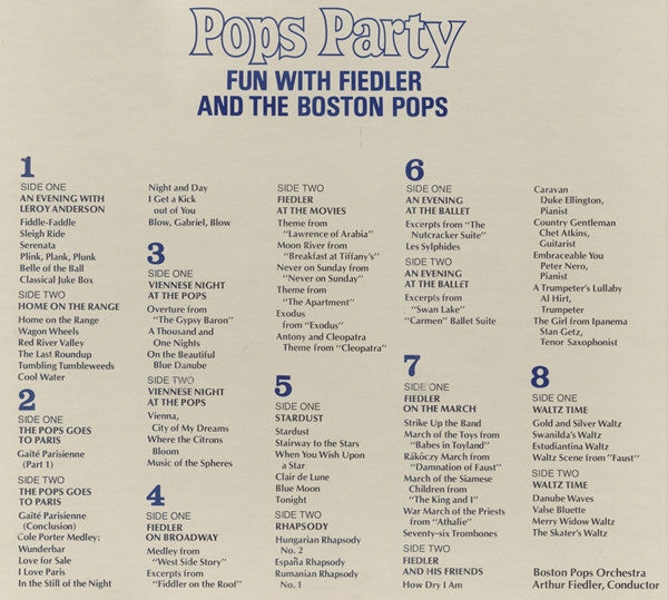 Arthur Fiedler & Boston Pops Orchestra - Pops Party: Fun With Fiedler & The Boston Pops (8xLP Vinyl Box Set, Compilation, Near Mint/Mint Condition) - Perfect for Classical Music Collectors & Vintage Vinyl Enthusiasts