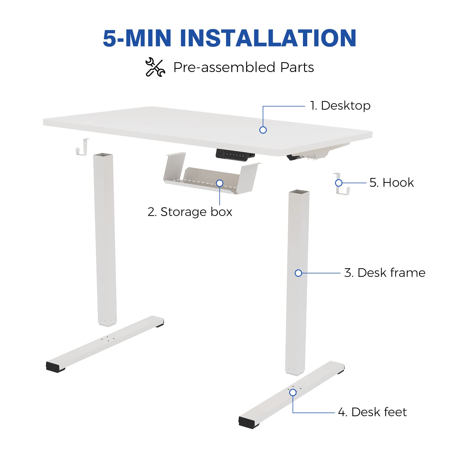 FLEXISPOT Electric Height Adjustable Standing Desk 55 x 24 Inches - Ergonomic Memory Controller, White Frame & Desktop for Home Office, Gaming & Workspace