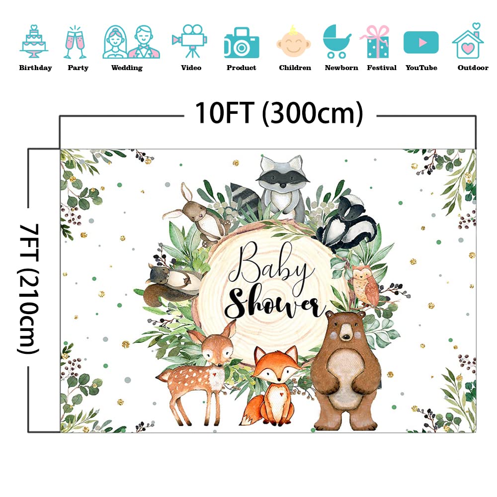 Woodland Baby Shower Backdrop - 10x7ft Forest Animals Theme Party Decoration with Greenery & Cute Creatures for Cake Table, Photo Booth & Nursery Decor | Perfect for Gender Reveal, First Birthday & Baby Shower Events