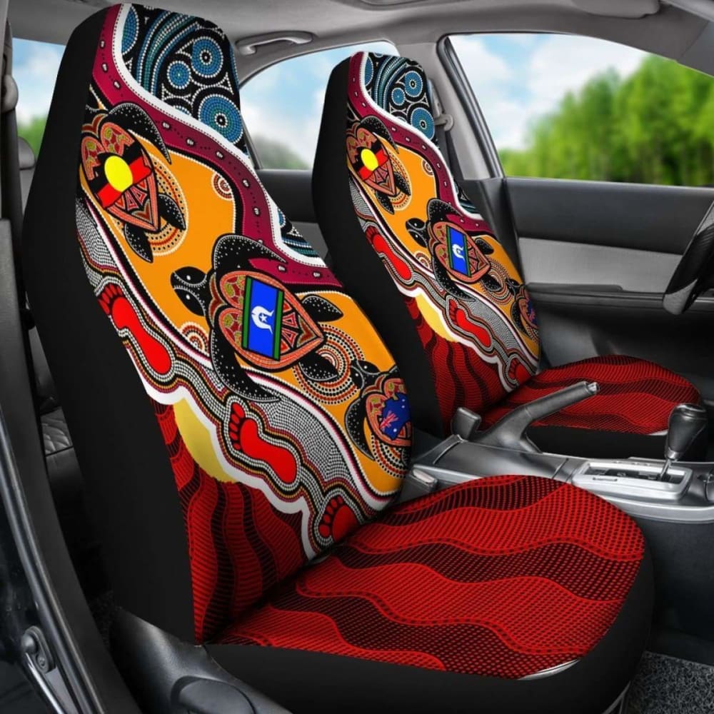 Premium Australian Aboriginal Dot Car Seat Covers with Turtle & NAIDOC Flags Design - Durable & Stylish Protection for Cars, SUVs & Trucks - Perfect for Road Trips, Daily Commutes & Cultural Pride Display