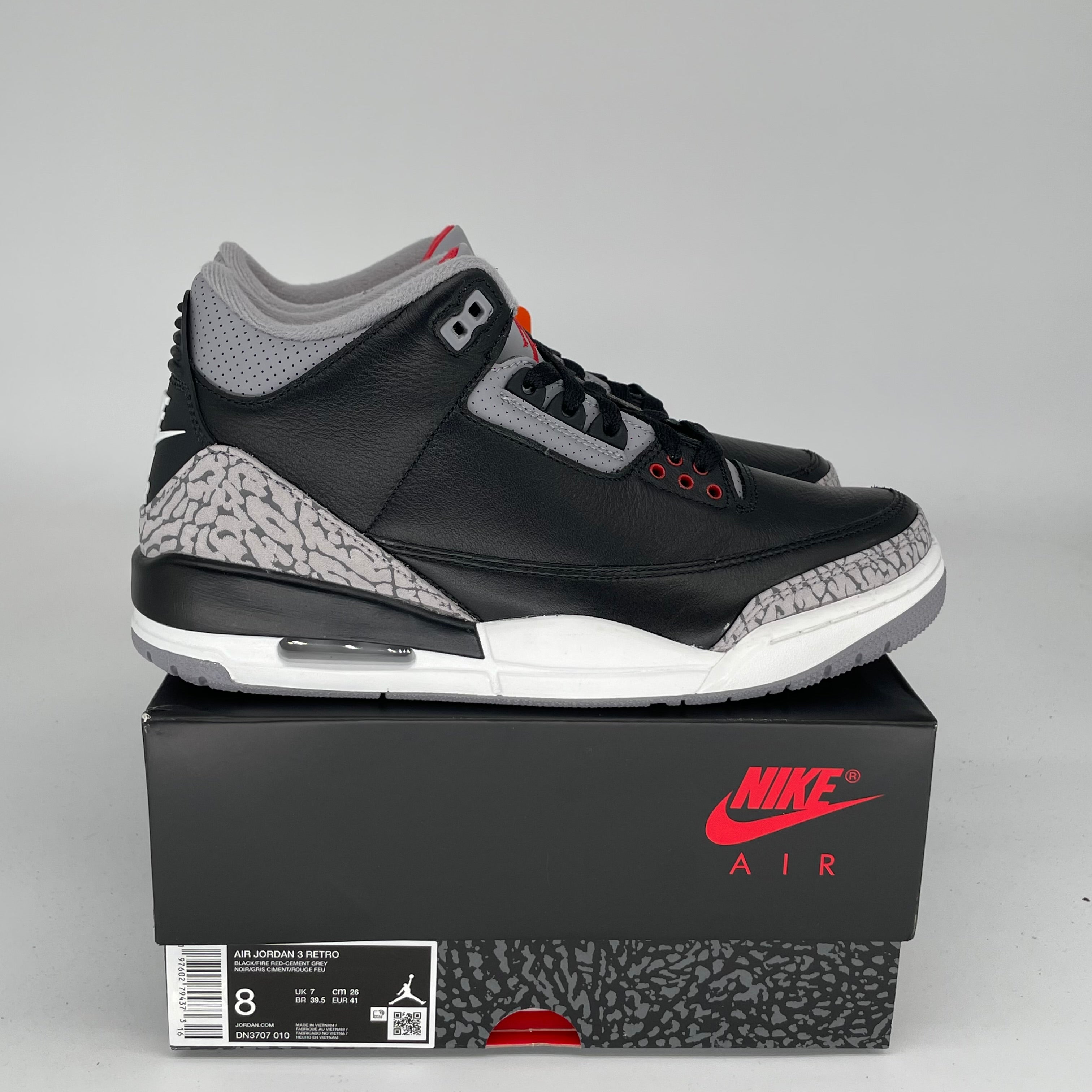 Original Air Jordan 3 Retro 'Black Cement' Men's Basketball Shoes - Size 8 (DN3707-010) - Iconic Sneakers for Streetwear & Basketball Performance