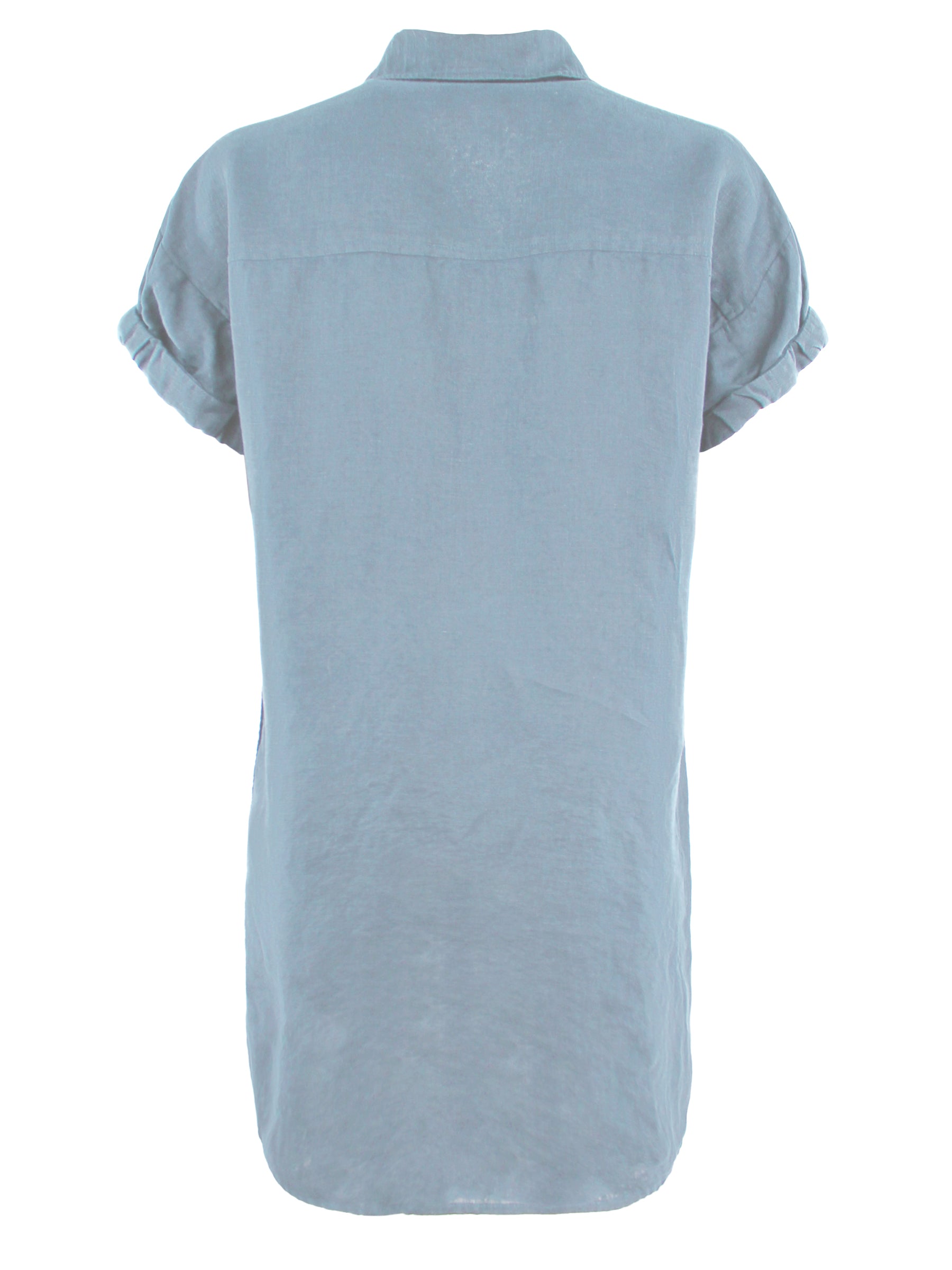 Roll Sleeve Camp Shirt Dress for Women - Fresh Blue Washed Linen Summer Dress - Perfect for Beach Vacation, Casual Outings and Boho Style Fashion
