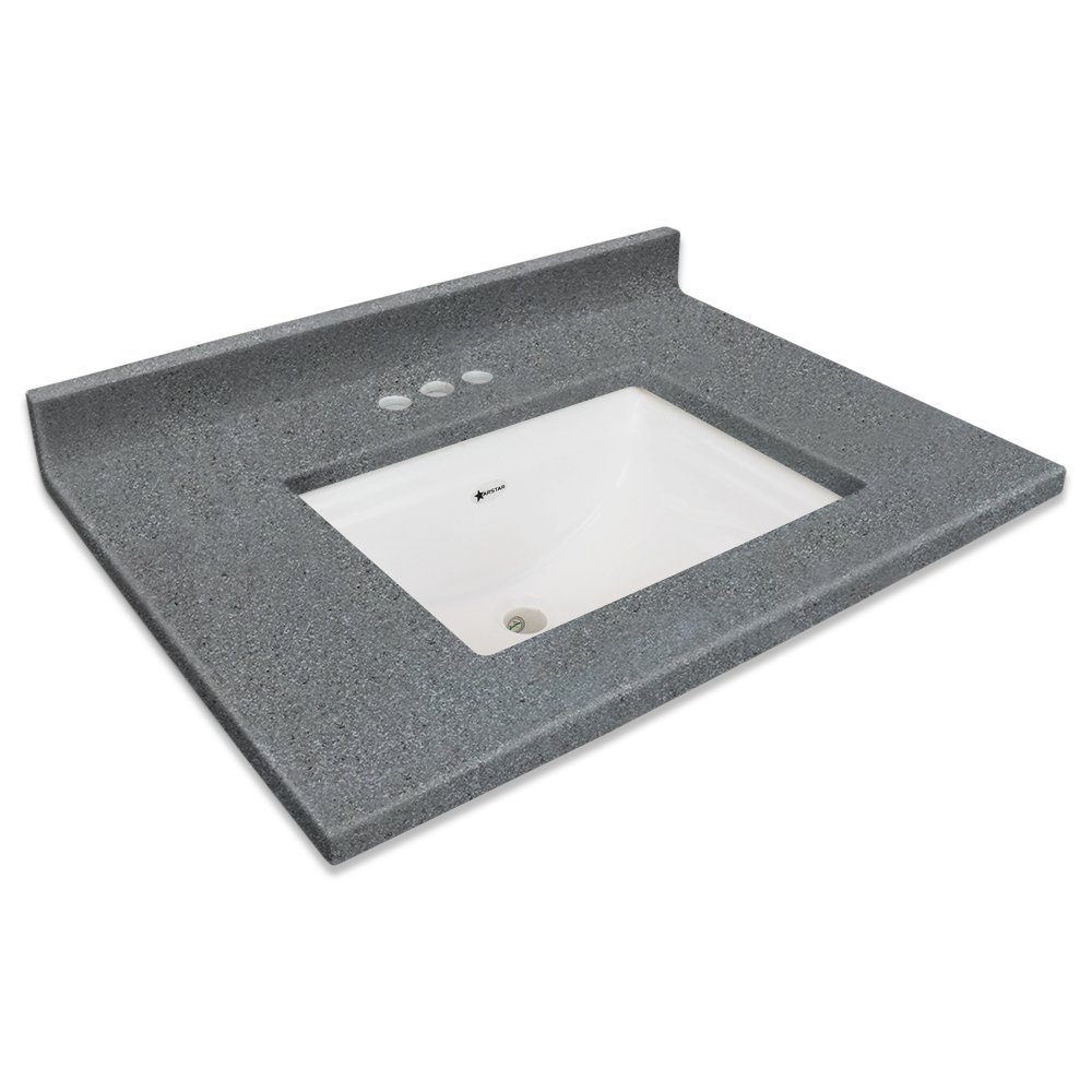 Transolid Charlotte2249-MCWB 49-inch Cultured Marble Vanity Top with Single Bowl - Midnight Chrome Finish for Bathroom Sink | Perfect for Modern Master Bath or Guest Bathroom Renovation