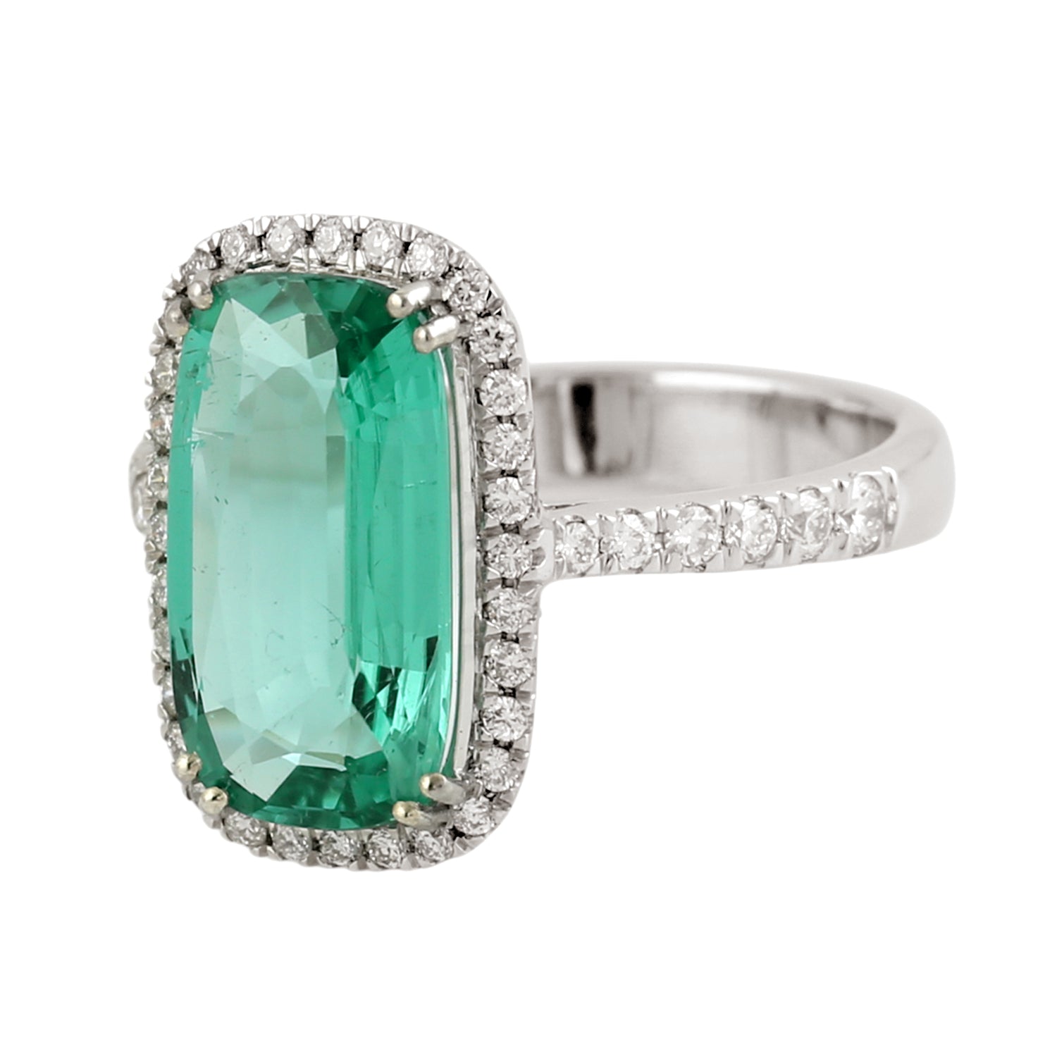 Exquisite 14K White Gold Green Tourmaline and Diamond Pave Ring | Elegant Jewelry for Weddings, Anniversaries & Special Occasions