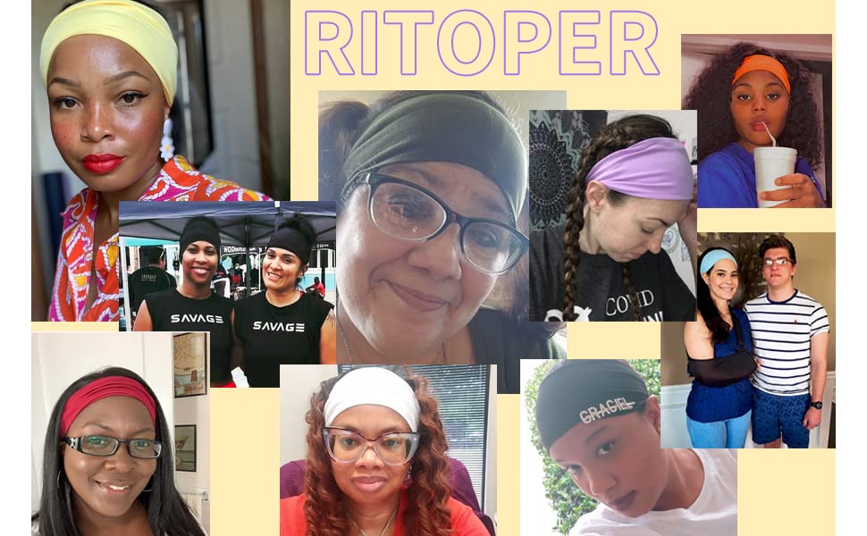 RITOPER Non-Slip Workout Headbands for Women - Super Soft Wide Yoga Running Exercise Headbands, Elastic Sweatband Hair Bands for Active Women - Perfect for Gym, Yoga, Running & Outdoor Sports