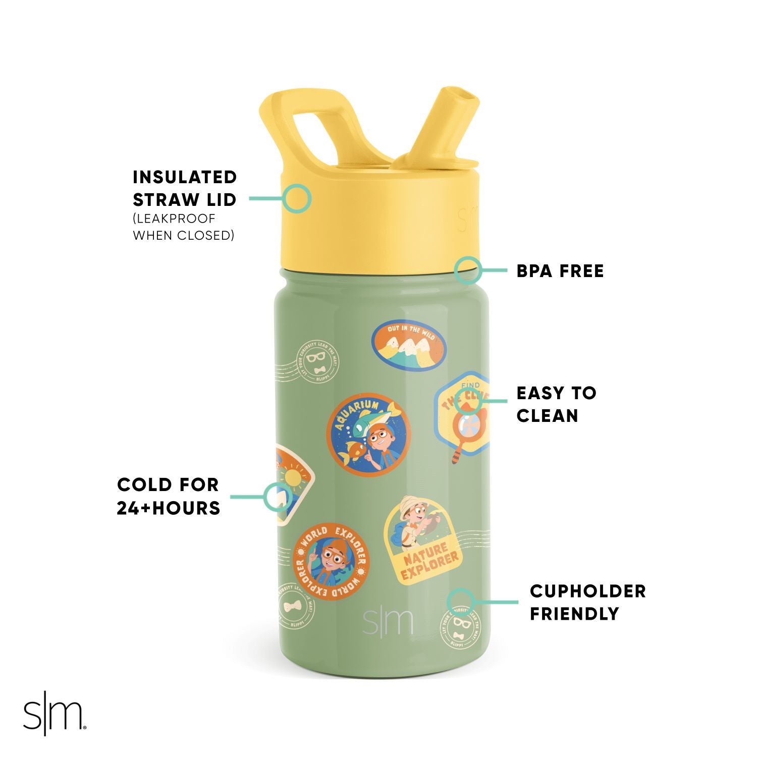 Summit Kids Water Bottle with Straw Lid - BPA Free, Leak Proof, 12oz Insulated Stainless Steel Bottle for School, Sports & Outdoor Activities