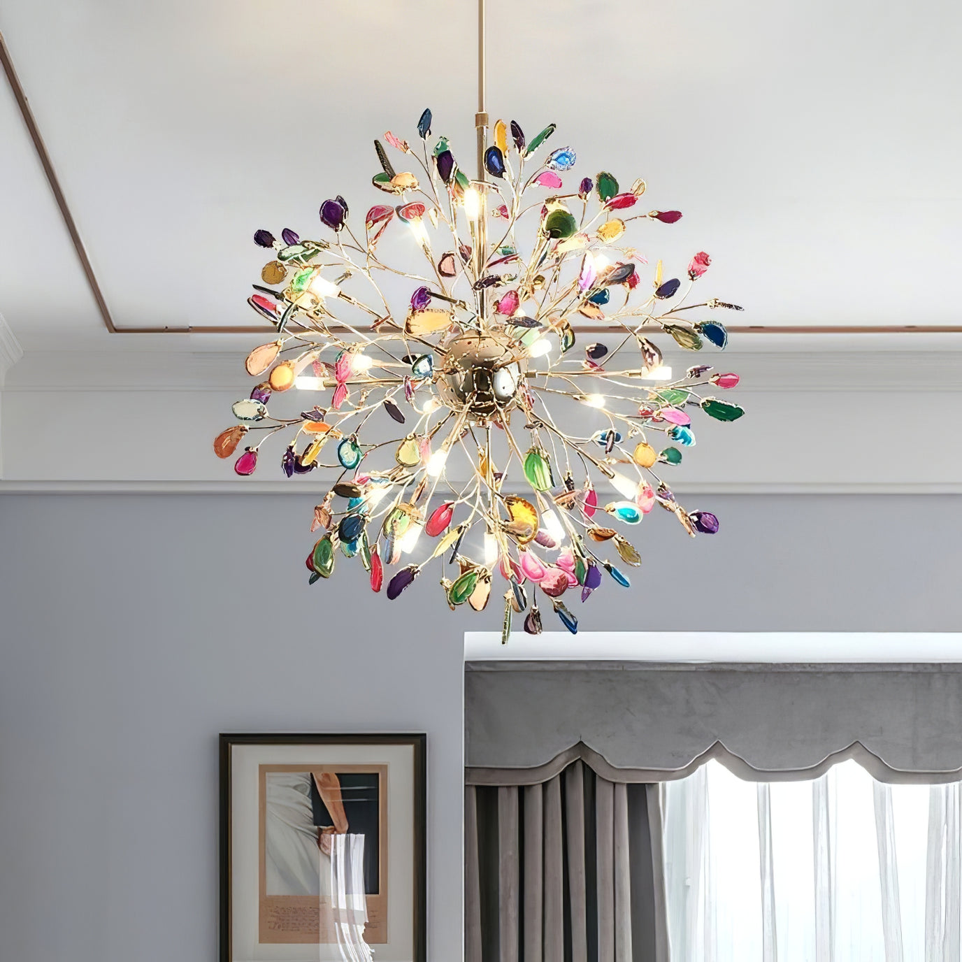 Modern Agate Plug In Chandelier - Elegant Natural Stone Ceiling Light Fixture for Living Room, Bedroom & Dining Room Decor
